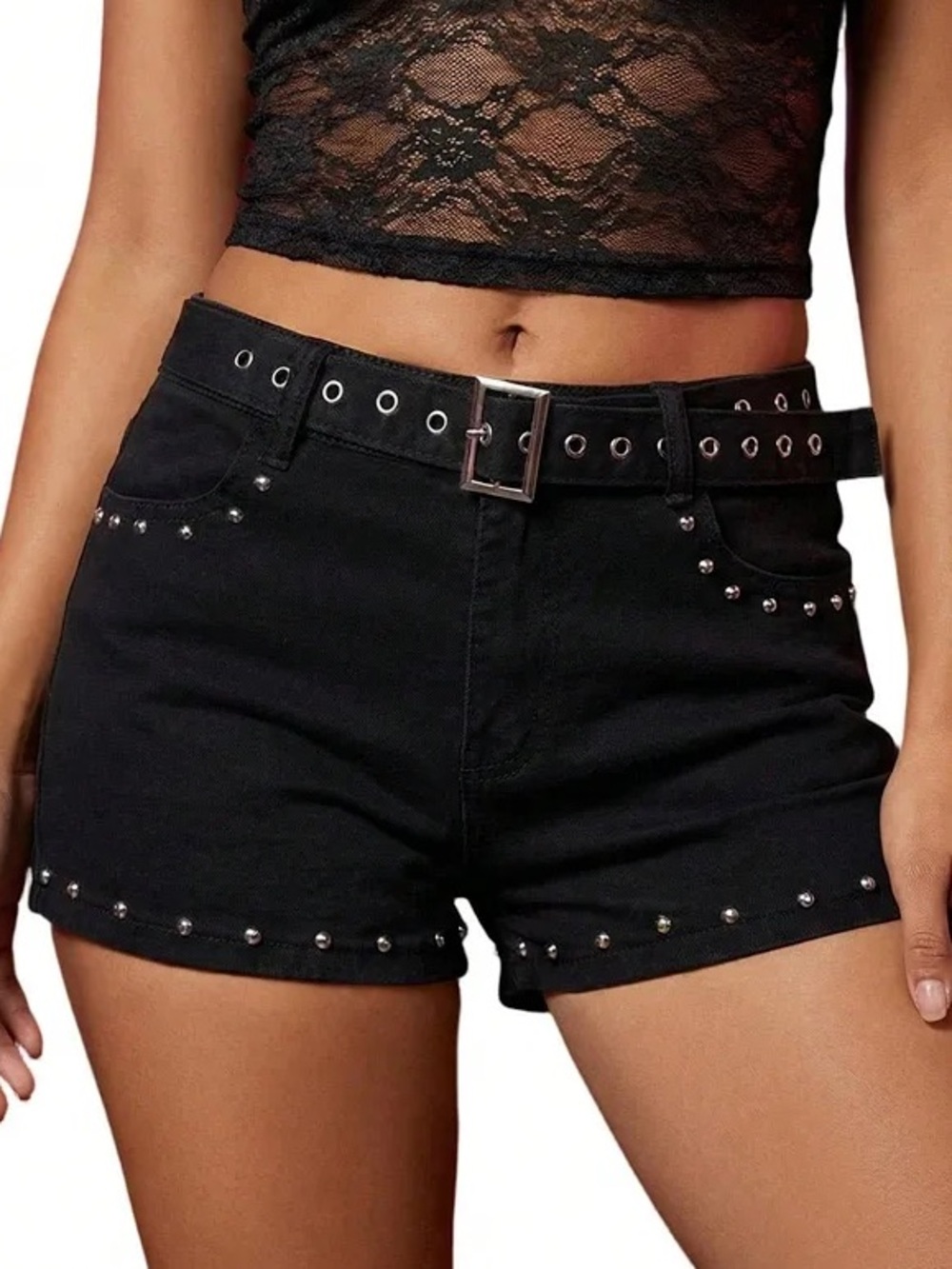 Black Studded Women's Jean Shorts